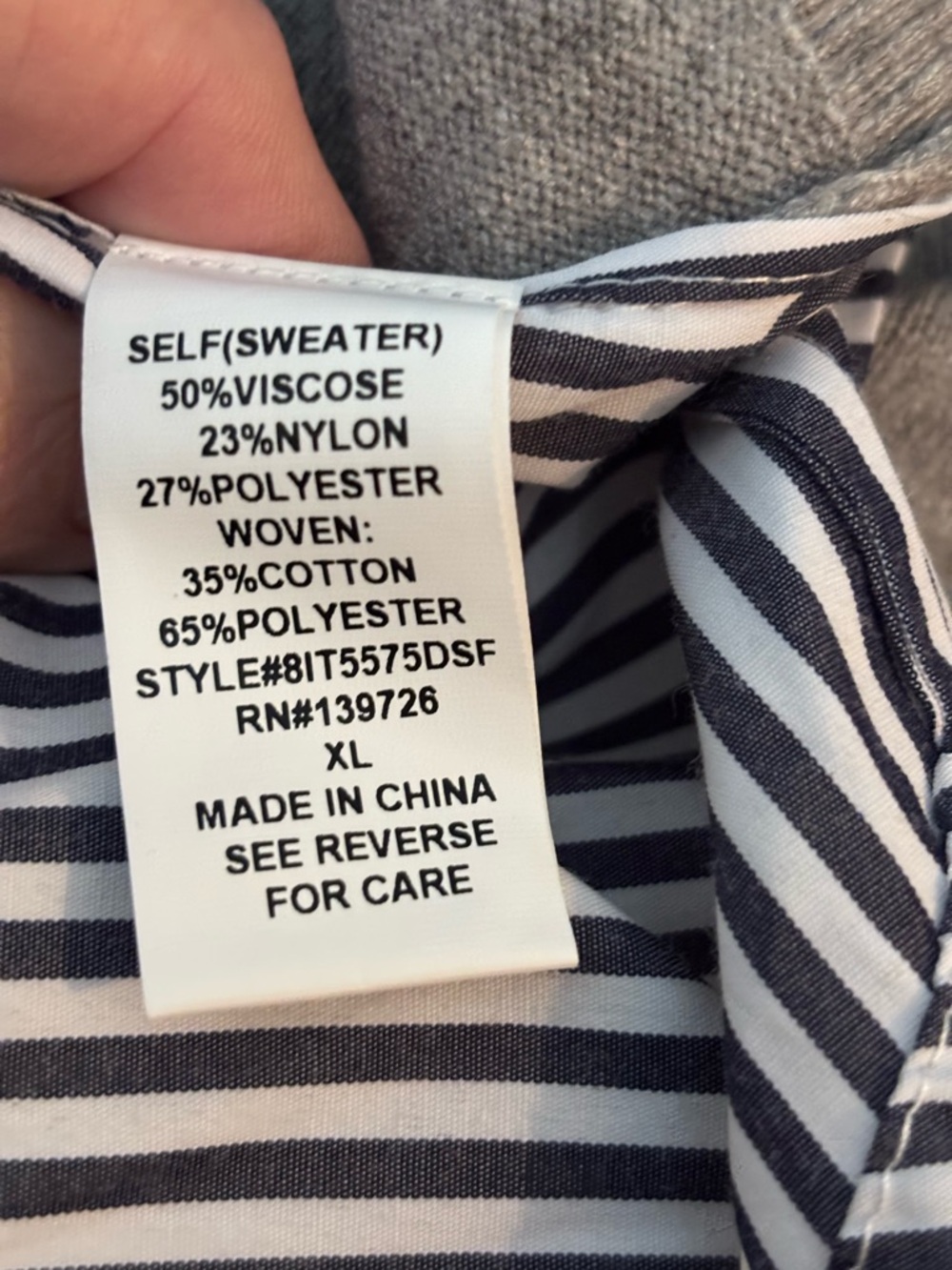 Honey Punch Gray V-Neck Sweater with Striped Hem - Picture 6 of 6